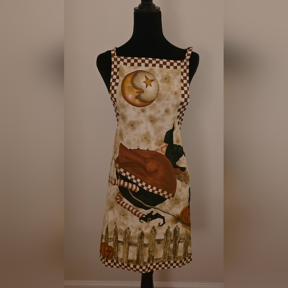 Daisy Kingdom Broomzelda Halloween Apron Happy Flying Witch& Black Cat
